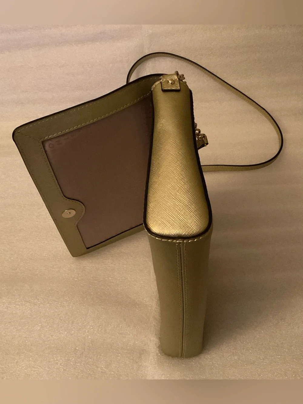 Kate Spade New York Metallic Champagne Gold Saffiano Leather Crossbody Bag